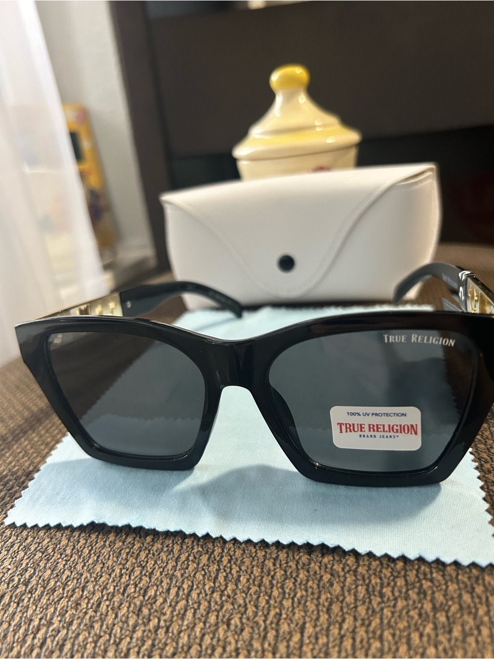 True Religion Black Cat-Eye Sunglasses with Dark Lenses